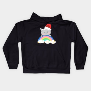 Christmas cat rainbow Kids Hoodie